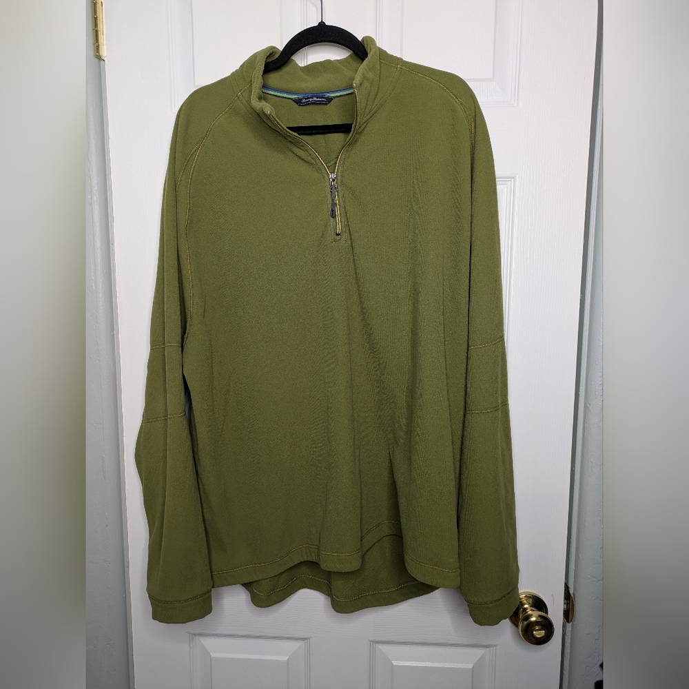 Tommy Bahama Fleece Olive Green Quarter 14 Zip Sweater Size 2XL